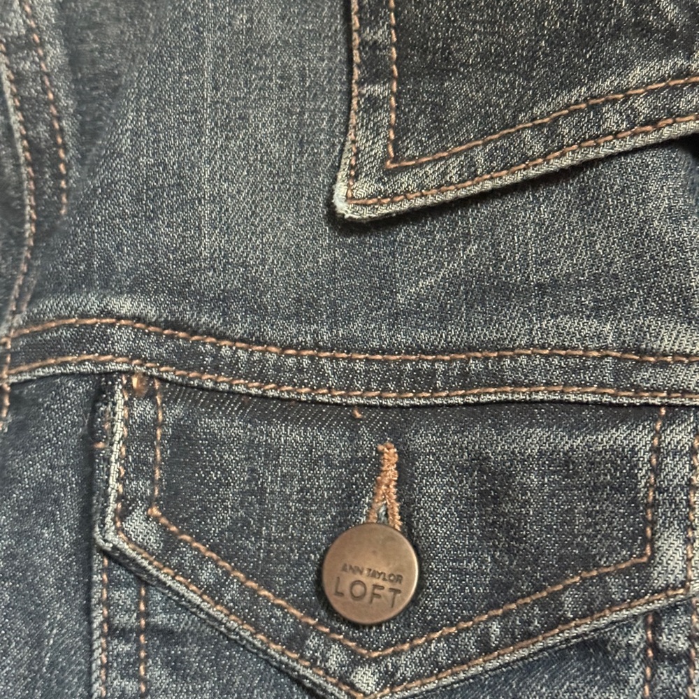 LOFT Dark Indigo Denim Jacket with Chest Pockets - Picture 6 of 7